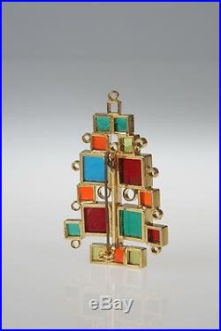 VINTAGE Laguna Modernist Christmas Tree Pin Stained Glass Look 1960 Mid Century