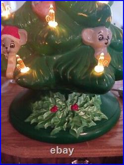 VINTAGE Lighted Ceramic Christmas TREE With Mice- 1 7 Tall