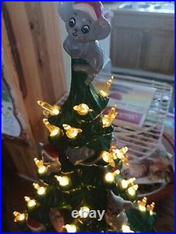 VINTAGE Lighted Ceramic Christmas TREE With Mice- 1 7 Tall