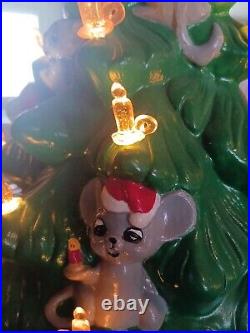 VINTAGE Lighted Ceramic Christmas TREE With Mice- 1 7 Tall