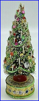VINTAGE MCM Bottle Brush Christmas Tree with Bright Decorantions 10 1/2 inch