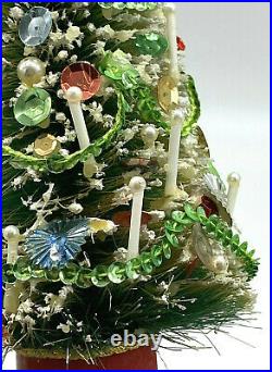 VINTAGE MCM Bottle Brush Christmas Tree with Bright Decorantions 10 1/2 inch