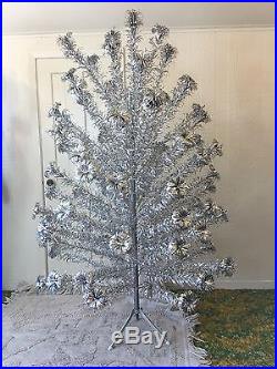 Vintage MID Century Pom Pom 6.5 Foot Aluminum Christmas Tree