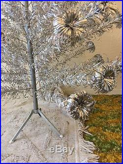 Vintage MID Century Pom Pom 6.5 Foot Aluminum Christmas Tree