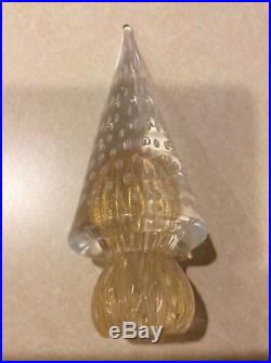 VINTAGE MURANO Art Italy Glass Cone Christmas Tree 8 1/2 bubbles & gold dust