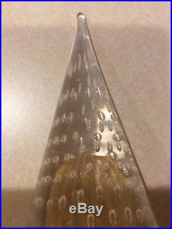 VINTAGE MURANO Art Italy Glass Cone Christmas Tree 8 1/2 bubbles & gold dust