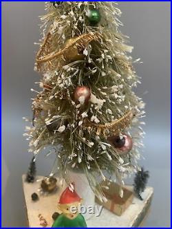 VINTAGE MUSICAL Bottle Brush Tree Mica Pixie Elf CHRISTMAS 1950s Rare Mercury