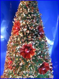 VINTAGE MUSICAL ROTATING BOTTLE BRUSH GLITTER FLOWER CHRISTMAS TREE With BOX NICE