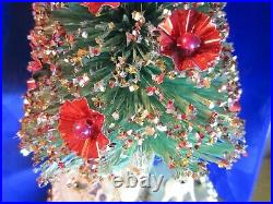VINTAGE MUSICAL ROTATING BOTTLE BRUSH GLITTER FLOWER CHRISTMAS TREE With BOX NICE