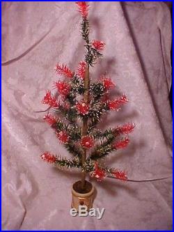 Vintage Old Antique Germany Christmas Feather Tree Rare Red Green Branches Holly