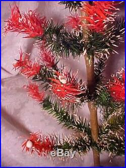 Vintage Old Antique Germany Christmas Feather Tree Rare Red Green Branches Holly