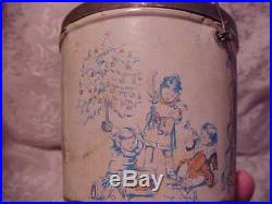 Vintage Old Antique Merry Christmas Rare Peanut Butter Tin Pail Yule Tide Tree