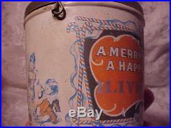 Vintage Old Antique Merry Christmas Rare Peanut Butter Tin Pail Yule Tide Tree