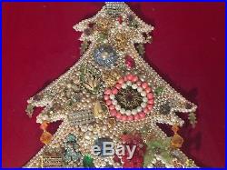 VINTAGE RHINESTONE JEWELRY FRAMED CHRISTMAS TREE Lks Flocked 10 lbs Lower Price