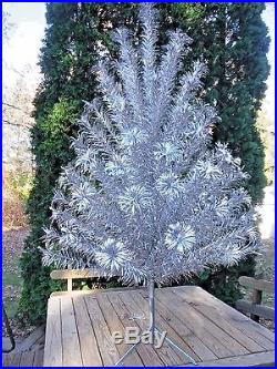 VINTAGE Silver Forest 6' Pom Pom Style Aluminum Christmas Tree w Color Wheel