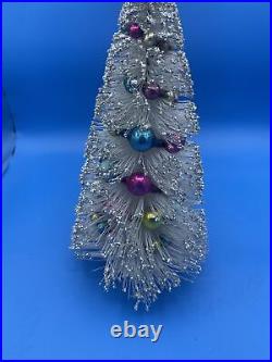 VINTAGE White Silver Bottle Brush Christmas Tree 1950s Mercury Glass Garland WOW