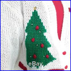 VINTAGE Womens Hand Knit Cardigan Sweater Goose Trees Ugly Christmas Sz 18 XL