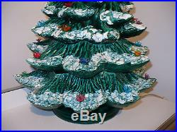 VINTAGE large 22 tall EMERALD GREEN CERAMIC FROSTED CHRISTMAS TREE WithBASE