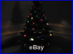 VINTAGE large 22 tall EMERALD GREEN CERAMIC FROSTED CHRISTMAS TREE WithBASE