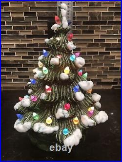 VTG 11.75 Atlantic Style Ceramic Christmas Tree tree lights up Signed DMH 1982