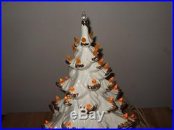 Vtg 16 Ceramic Lighted White Christmas Tree Atlantic Mold Gold Flocked Tipped