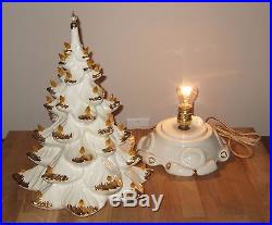 Vtg 16 Ceramic Lighted White Christmas Tree Atlantic Mold Gold Flocked Tipped