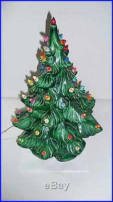 VTG 17 Atlantic Mold 2 Pcs Green Ceramic Christmas Xmas Tree With Colored Bulbs