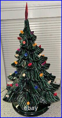 VTG 18 Ceramic Mold Christmas Tree 2 Piece Lighted WithBase & Multicolored Lights