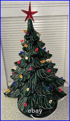 VTG 18 Ceramic Mold Christmas Tree 2 Piece Lighted WithBase & Multicolored Lights