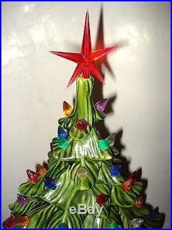VTG 19 Ceramic Christmas Tree Light 2-pc Atlantic Mold Chartreuse Green WORKS