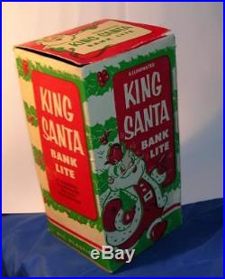 VTG 1950'S HARD PLASTIC XMAS SANTA KING BANK LIGHT iob HARETT GILMAR W TREE