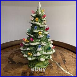 VTG 1967 Ceramic Snow Christmas Tree 11 Tall Green And White Complete Tested