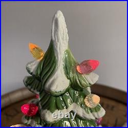 VTG 1967 Ceramic Snow Christmas Tree 11 Tall Green And White Complete Tested