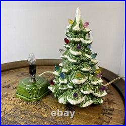 VTG 1967 Ceramic Snow Christmas Tree 11 Tall Green And White Complete Tested