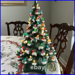 VTG 1970s Atlantic Mold Ceramic Christmas Tree 19 Green Glaze Snow Working Ok