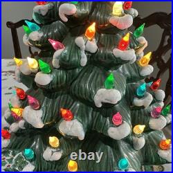 VTG 1970s Atlantic Mold Ceramic Christmas Tree 19 Green Glaze Snow Working Ok