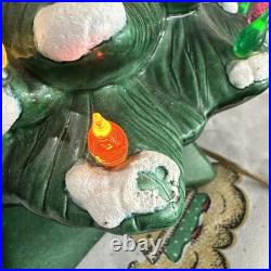 VTG 1970s Atlantic Mold Ceramic Christmas Tree 19 Green Glaze Snow Working Ok