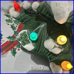 VTG 1970s Atlantic Mold Ceramic Christmas Tree 19 Green Glaze Snow Working Ok