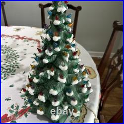 VTG 1970s Atlantic Mold Ceramic Christmas Tree 19 Green Glaze Snow Working Ok