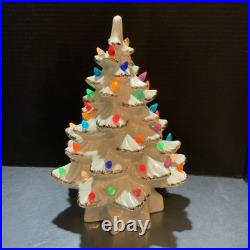 VTG 1970s Atlantic White Gold Trimmed Iridescent Ceramic Christmas Tree 14
