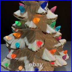VTG 1970s Atlantic White Gold Trimmed Iridescent Ceramic Christmas Tree 14
