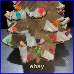 VTG 1970s Atlantic White Gold Trimmed Iridescent Ceramic Christmas Tree 14