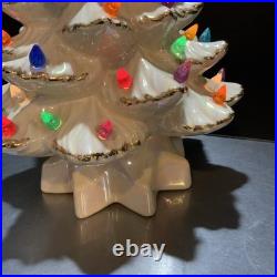 VTG 1970s Atlantic White Gold Trimmed Iridescent Ceramic Christmas Tree 14
