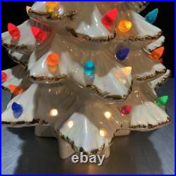 VTG 1970s Atlantic White Gold Trimmed Iridescent Ceramic Christmas Tree 14