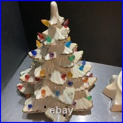 VTG 1970s Atlantic White Gold Trimmed Iridescent Ceramic Christmas Tree 14 VTG 1970s Atlantic White Gold Trimmed Iridescent Ceramic Christmas Tree 14