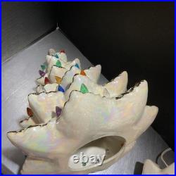 VTG 1970s Atlantic White Gold Trimmed Iridescent Ceramic Christmas Tree 14