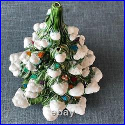VTG 1979 Atlantic Mold Ceramic Christmas Tree 14 NO BASE Evergreen Snow Flocked