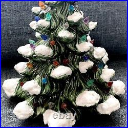 VTG 1979 Atlantic Mold Ceramic Christmas Tree 14 NO BASE Evergreen Snow Flocked