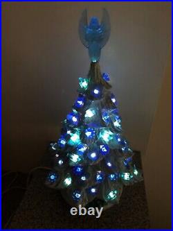 VTG 1981 Nowell's Molds Lighted Ceramic CHRISTMAS TREE Blue-Grey Color 17 H