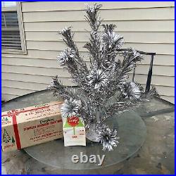 VTG 2 FT SILVER STAINLESS EVERGLEAM POM POM ALUMINUM CHRISTMAS XMAS TREE With BOX